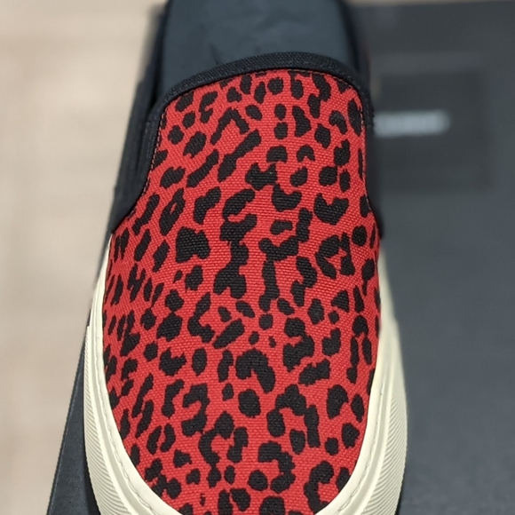 Mens Saint Laurent "Venice" Leopard Print Sneakers Red/Black - Picture 2 of 7